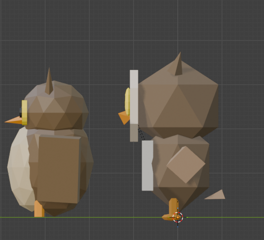 Same two owls, side view, showing the procedural shape from a second angle.