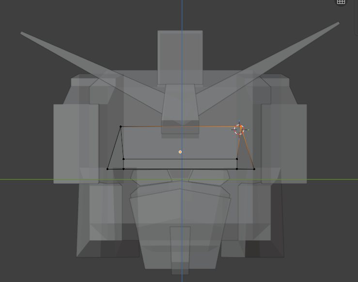 A single targeted vertex selected on a complex Gundam mesh via screen-space click.